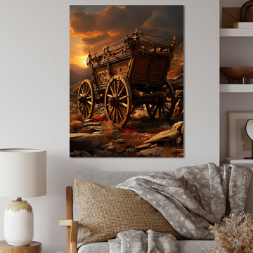 Old American Cart In Texas Horizon - Old American Cart Canvas Wall Art